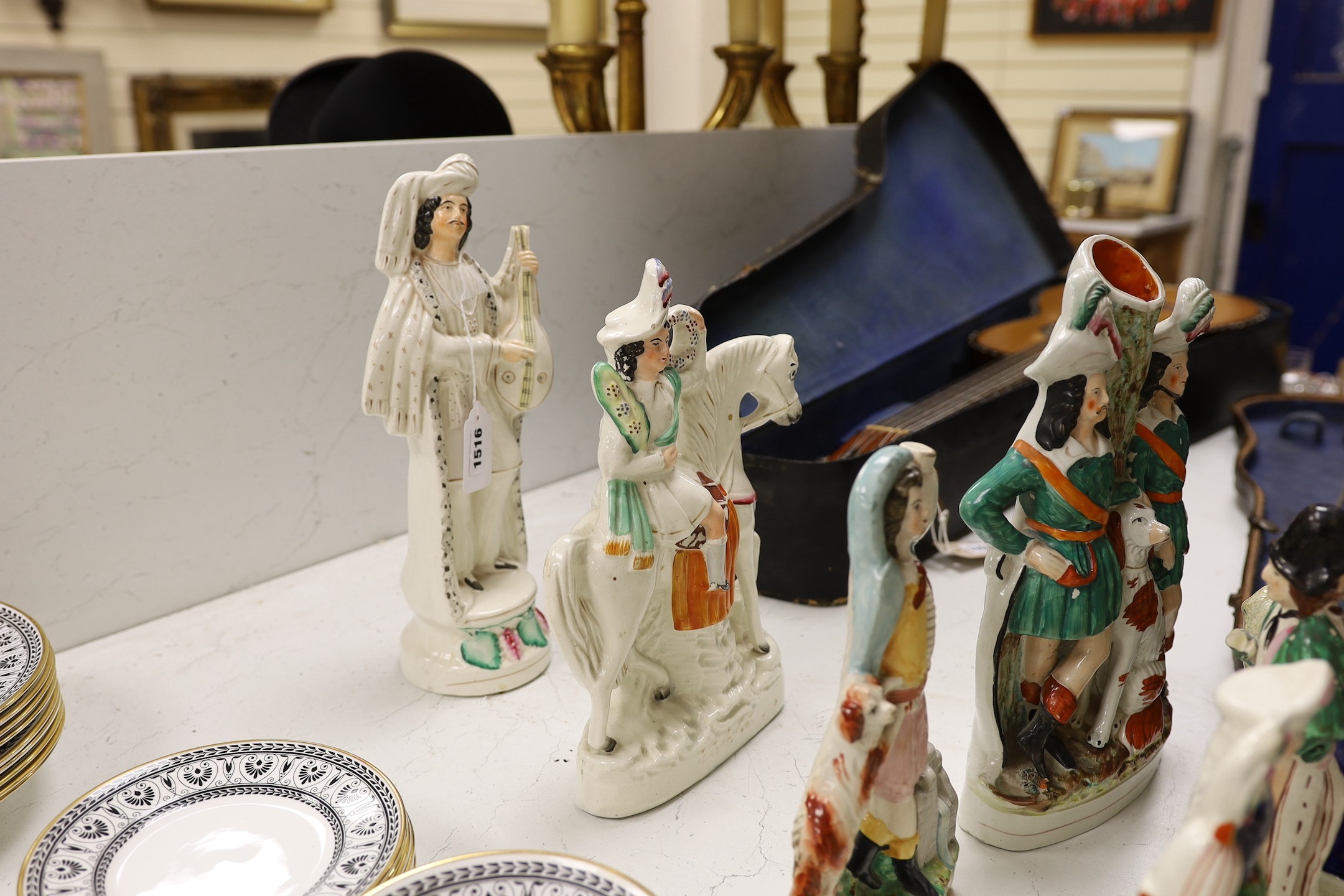 Eight Staffordshire figures and a Toby jug